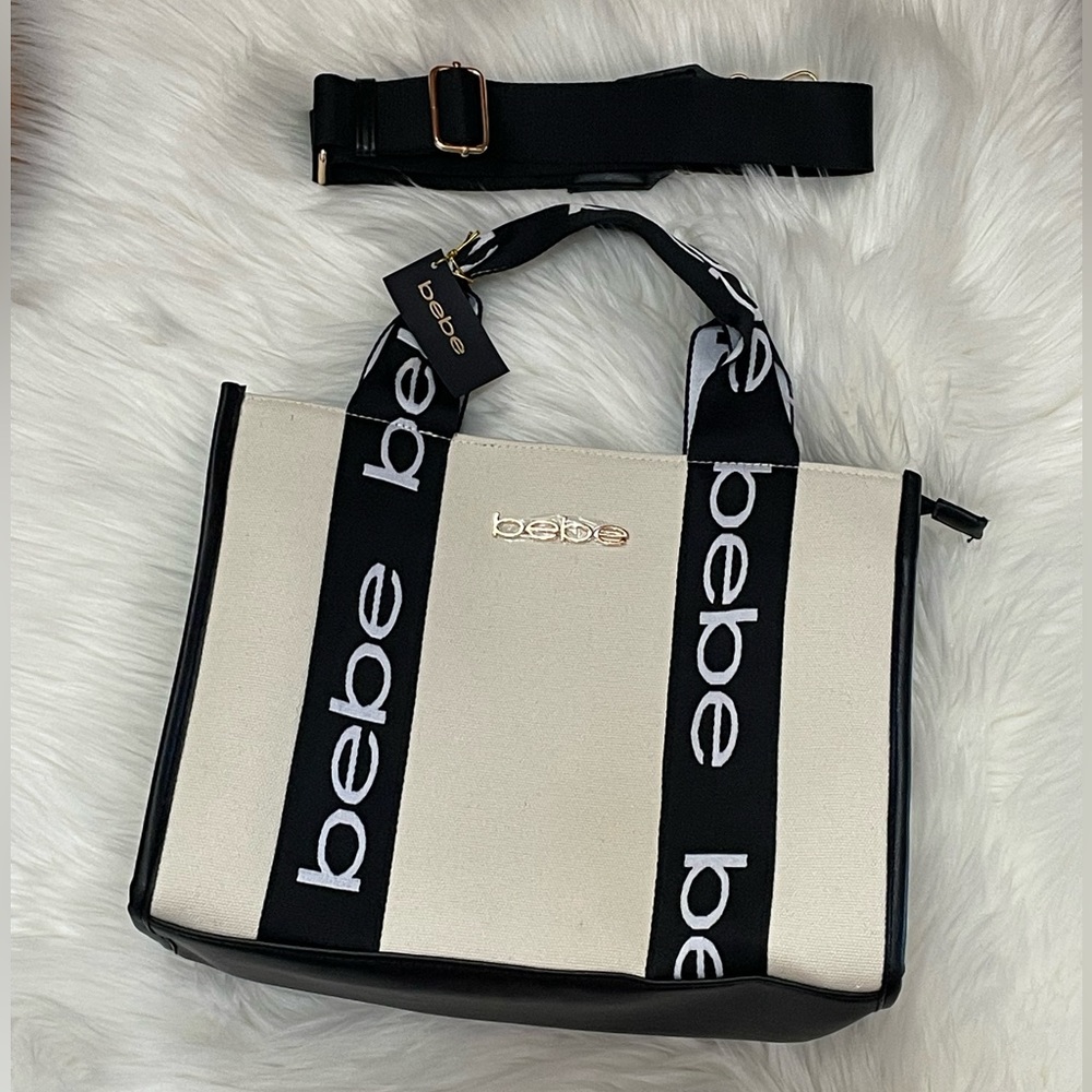 Bebe Hana Canvas Sm Satchel Totes/Crossbody Bags In Color Natural